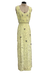 Prettiest Early 1960s Malcolm Starr by Elinor Simmons Hand Beaded Pale Yellow Silk Dress