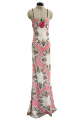Prettiest Spring 2021 Rodarte Runway Look 20 Bias Cut Silk Pink Print Flower & Hearts Dress w Removable Flower