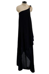 c. 2009 Alexander McQueen One Shoulder Black Knit Wrapped Dress w Buckle Detail