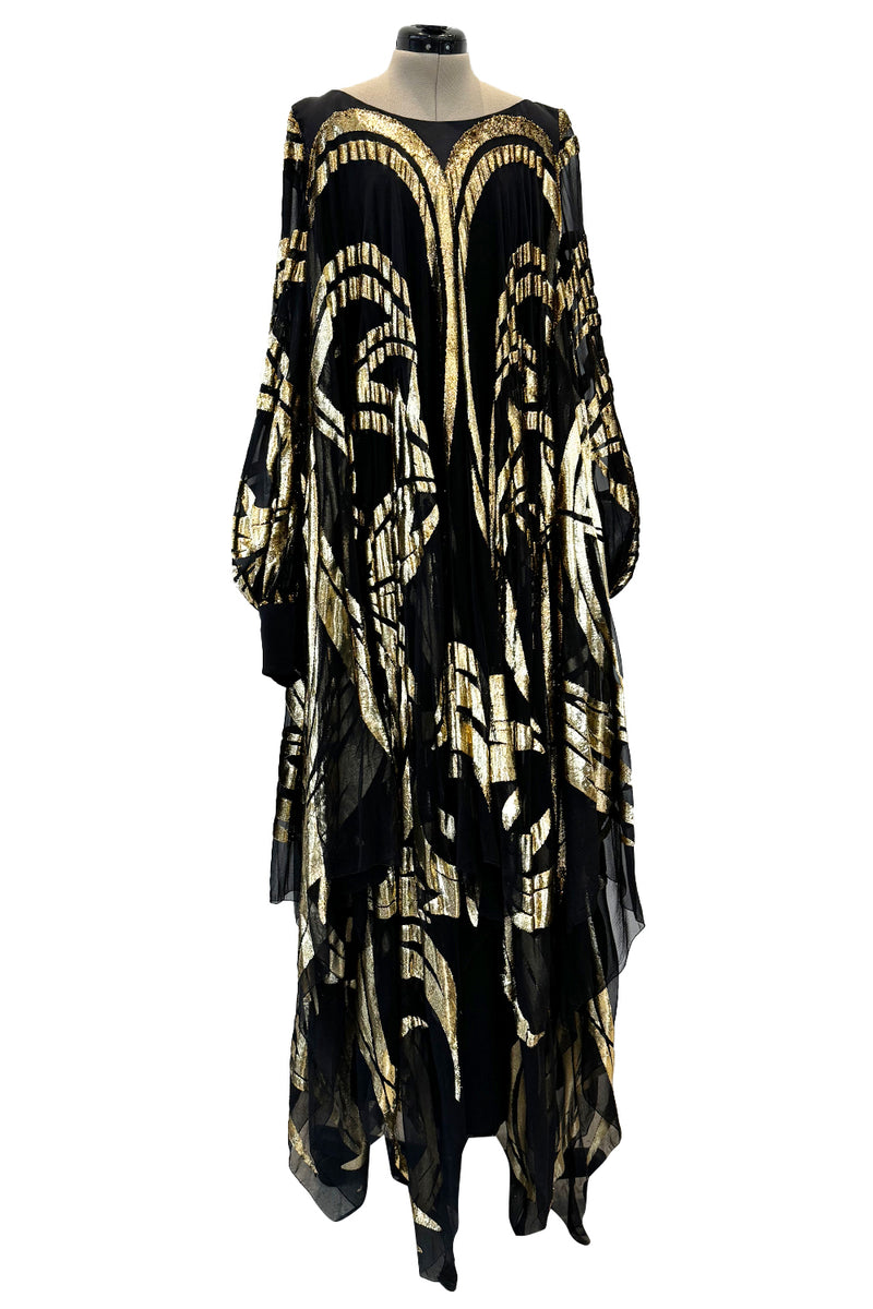 Extraordinary Fall 1992 Paco Rabanne Haute Couture Runway Sample Look 31 Metallic Gold & Black Silk Caftan Dress