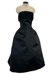Extraordinary Winter 1954 Cristobal Balenciaga Haute Couture Strapless Black Silk Dress w Lace Bodice