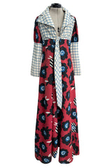 Rare 1969 Ossie Clark Documented Wide Leg Pant & Tie Front Overcoat Set w Celia Birtwell Print
