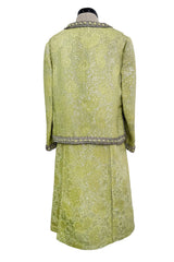 Fall 1966 Chanel Haute Couture by Coco Chanel Pale Green Metallic Lame Dress & Jacket Set