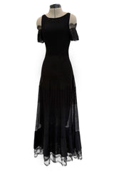 Chic Cruise 2007 Chanel by Karl Lagerfeld Black Knit & Lace Detailed Dress w Little Attached Mini Sleeves