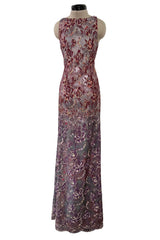 Exceptional Spring 1998 Christian Lacroix Runway Net Lace & French Blue Printed Silk Dress