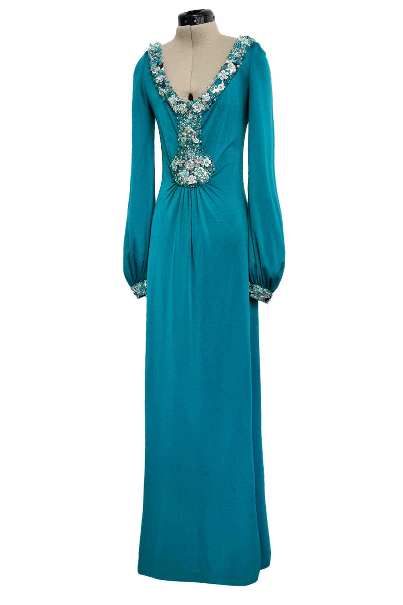 Stunning Spring 1971 Loris Azzaro Deep Turquoise Silk Jersey Dress w D Shrimpton Couture Stunning Spring 1971 Loris Azzaro Deep Turquoise Silk Jersey Dress w D Shrimpton Couture