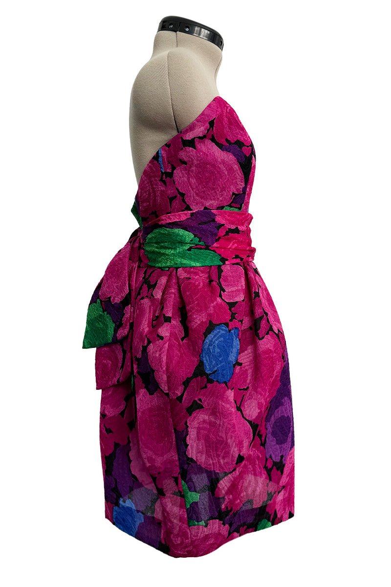 Exuberant Spring 1988 Christian Lacroix Luxe Demi-Couture Runway & Documented Strapless Floral Mini Dress