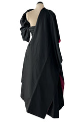 Striking 1980s Arnold Scaasi Couture Black Silk Strapless Dress w Pink Lined Half Bow & Shawl