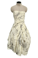 Spring 2004 Prada by Miuccia Variation on Look 52 Printed Ivory Strapless Cotton Dress