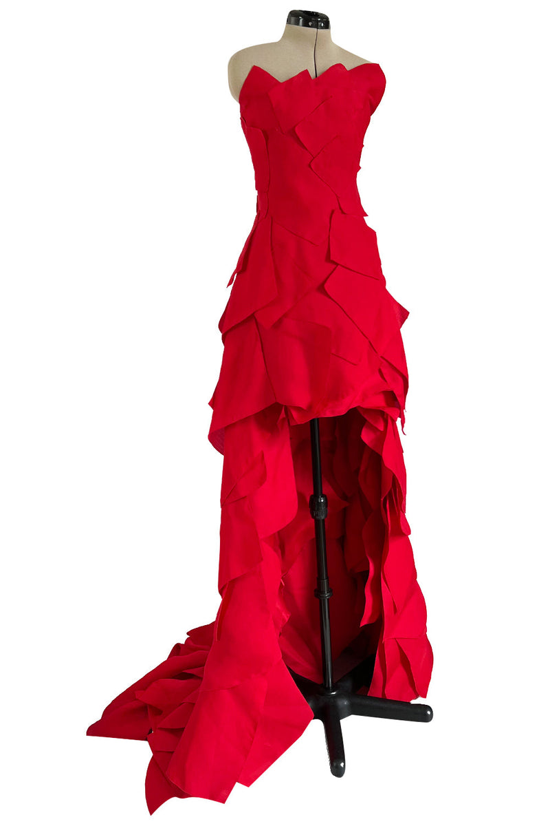 Fall 2001 Jean Louis Scherrer Haute Couture Original Runway Look 7 Sample Strapless Red Layered Panel Dress