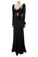 Fall 2019 Alessandra Rich Black Version of Runway Look 46 Bias Cut Silk & Sequin Lace Dress