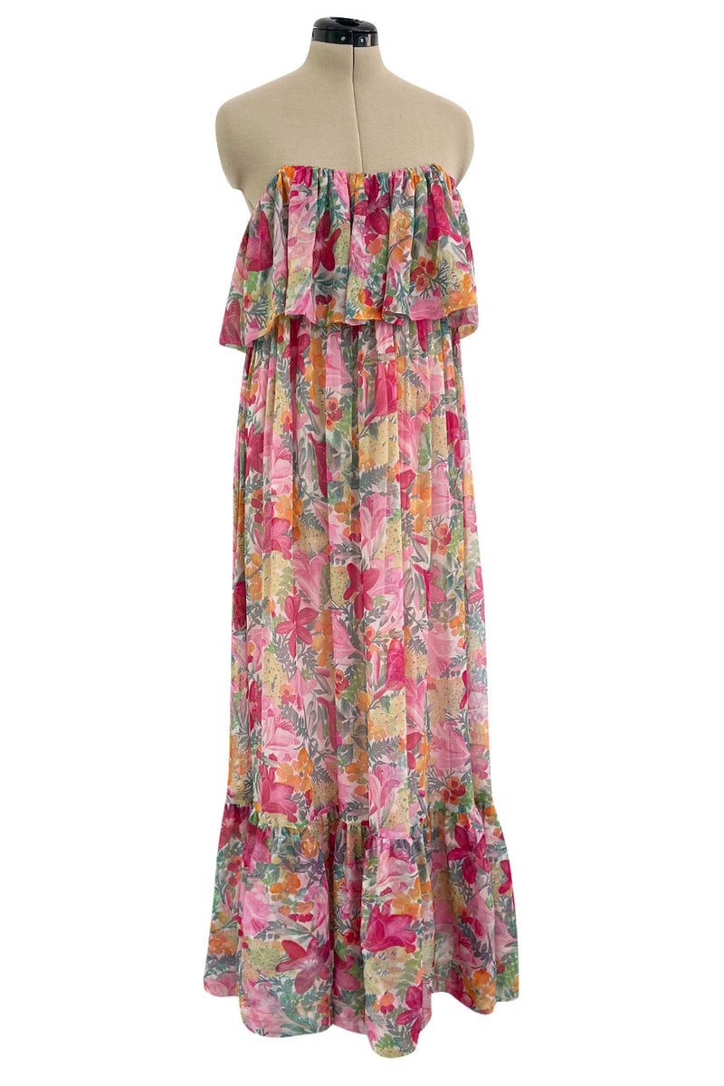 Important Spring 1978 Christian Dior by Marc Bohan Prettiest Pink Floral Silk Chiffon Strapless Dress