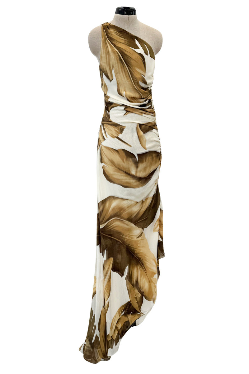 Gorgeous Spring 2003 Valentino Runway Look 59 Bias Cut Leaf Print Silk Dress w Sequin Detailing