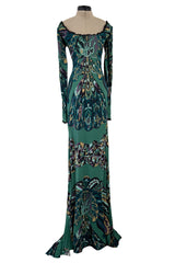Fabulous Fall 2011 Emilio Pucci by Peter Dundas Runway Look 3 Green Print Corset Front Dress