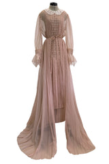 Spectacular Fall 2020 Gucci by Alessandro Michele Runway Look 29 Dusty Pink Silk Dress & Skirt Overlay Set