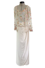 Prettiest Spring 2000 Original Valentino Runway Look 84 Embroidered Camisole, Jacket & Silk Skirt Set