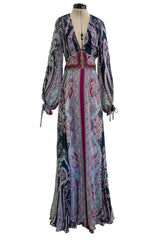 Prettiest Pre-Fall 2016 Etro by Veronica Etro Printed Silk Chiffon Dress w Embroidered & Beaded Detailing