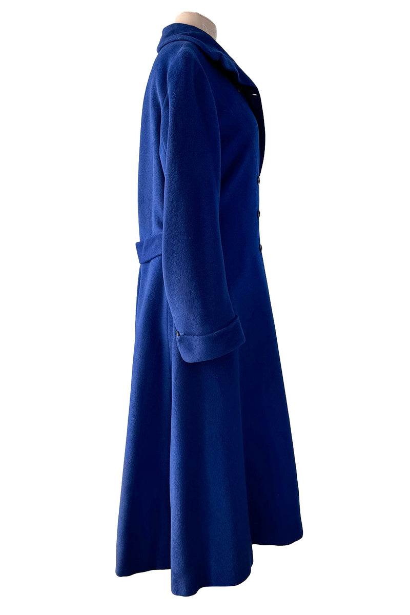 Extraordinary Fall 1952 Lanvin by Castillo Haute Couture Brilliant Blue Alpaca Coat w Button Front