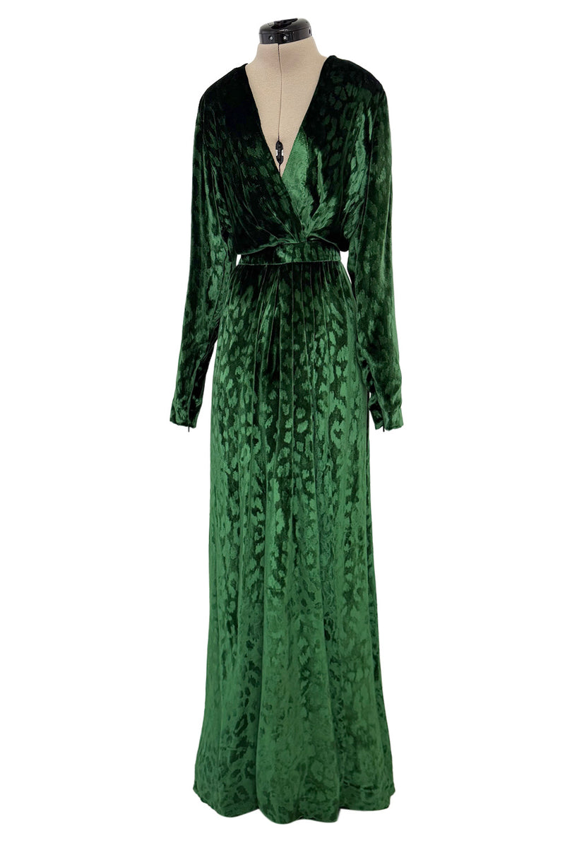 Beautiful Fall 2012 Gucci by Frida Giannini Runway Look 35 Deep Green Velvet Dress w Leopard Pattern
