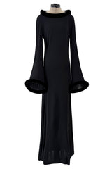 Outstanding Fall 1999 Jean Paul Gaultier Black Bias Cut Jersey w Black Velvet Cuffs & Collar