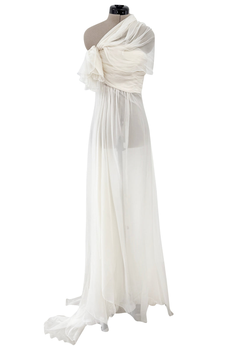 white dress for cruise 2010 Christian Dior by John Galliano Runway Version in Silk Chiffon Draped Perfect for luxury cruises Ombreprom Boho Wedding Dress INV-406104 Color:Whitecap Gray