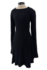 Fantastic 1990s Azzedine Alaia Ribed Black Knit Mini Dress w Flared Skirt & Inner Boy Shorts