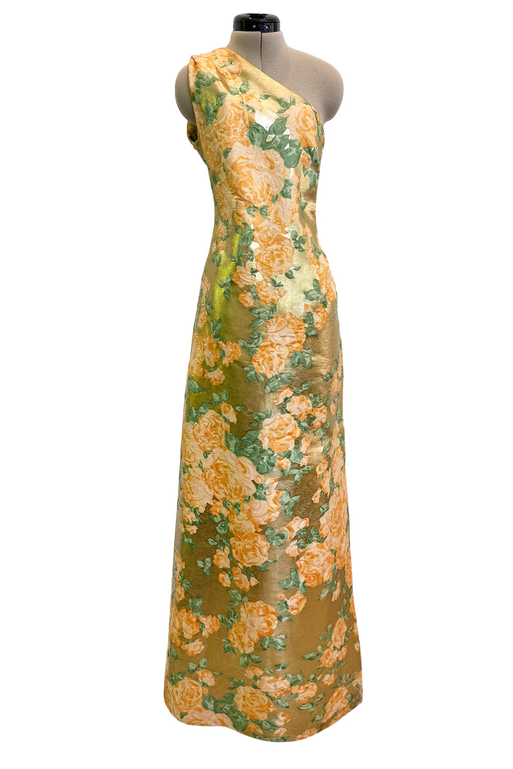 Incredible Spring 1993 Yves Saint Laurent One Shoulder Gold Floral & P Shrimpton Couture Incredible Spring 1993 Yves Saint Laurent One Shoulder Gold Floral & P Shrimpton Couture