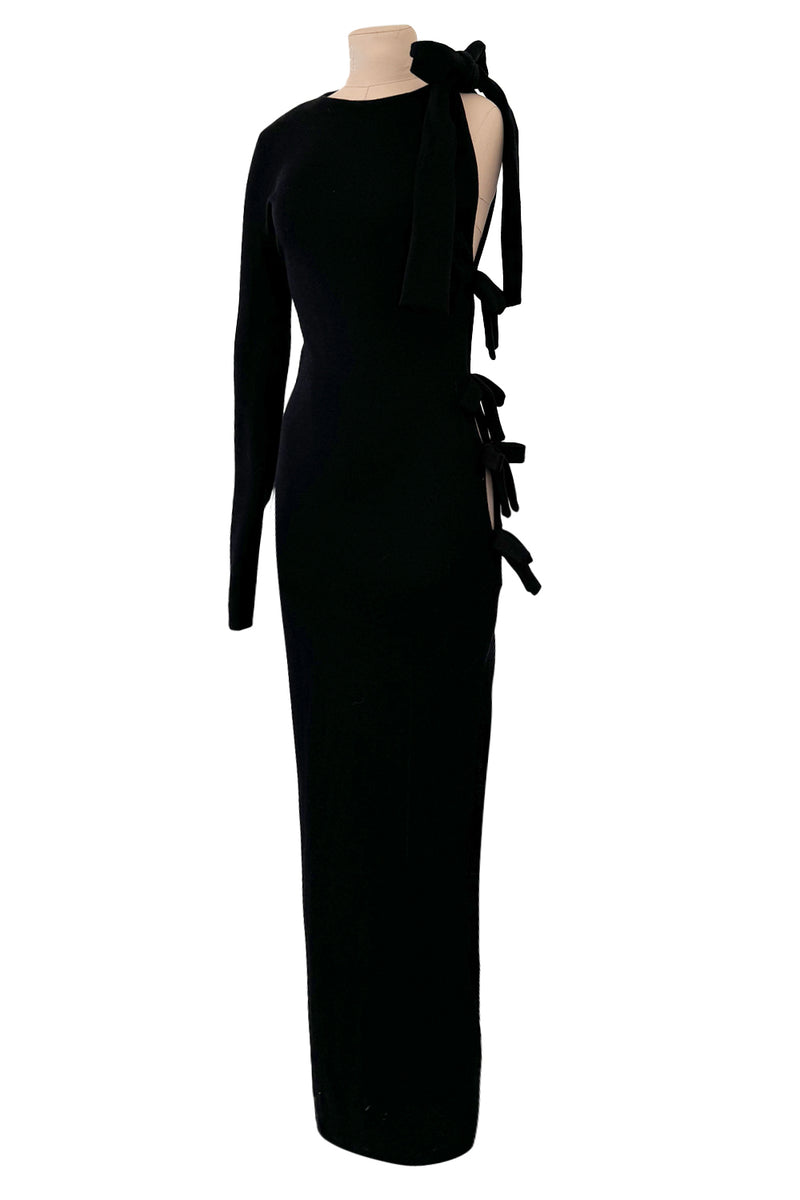 Early 2000s John Anthony Couture One Off Single Sleeve Jersey Dress w Full Open Side & Bow Detail