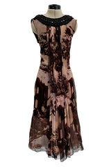 Prettiest Fall 2004 Prada Runway & Ad Campaign Print Silk Chiffon Dress w Beaded Detailing