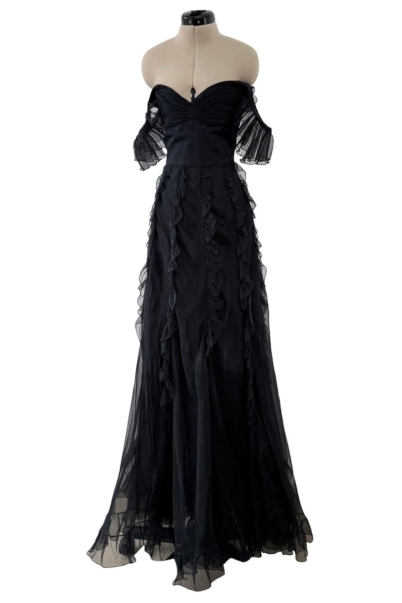 Spring 2004 Valentino by the Original Mr. Valentino Black Pleated Bodice & Ruffle Skirt Dress