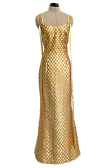 Extraordinary & Rare Fall 1995 Todd Oldham Runway Gold Metallic Woven Ribbon Dress