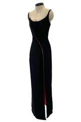 Fall 1999 Thierry Mugler 'Vie en Rose' Collection' Black Dress w High Slit & Vivid Pink Lining