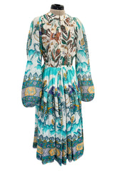 Rare 1971 Thea Porter Actual Book Piece Silk Cotton Gauze Dress w Sheila Hudson Horseman Print
