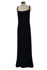 Suberb Fall 1970 Christian Dior Haute Couture by Marc Bohan Minimalist Black Velvet Column Dressress