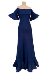 Rare Spring 1972 Christian Dior by Marc Bohan Haute Couture Blue Silk Gazaar Dress