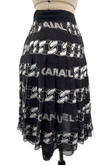 Documented Fall 2001 Chanel by Karl Lagerfeld Runway Black & White Silk Logo Skirt