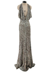 Incredible 2005 John Anthony Couture Runway Sample Heavily Beaded & Sequined Plunge Dress