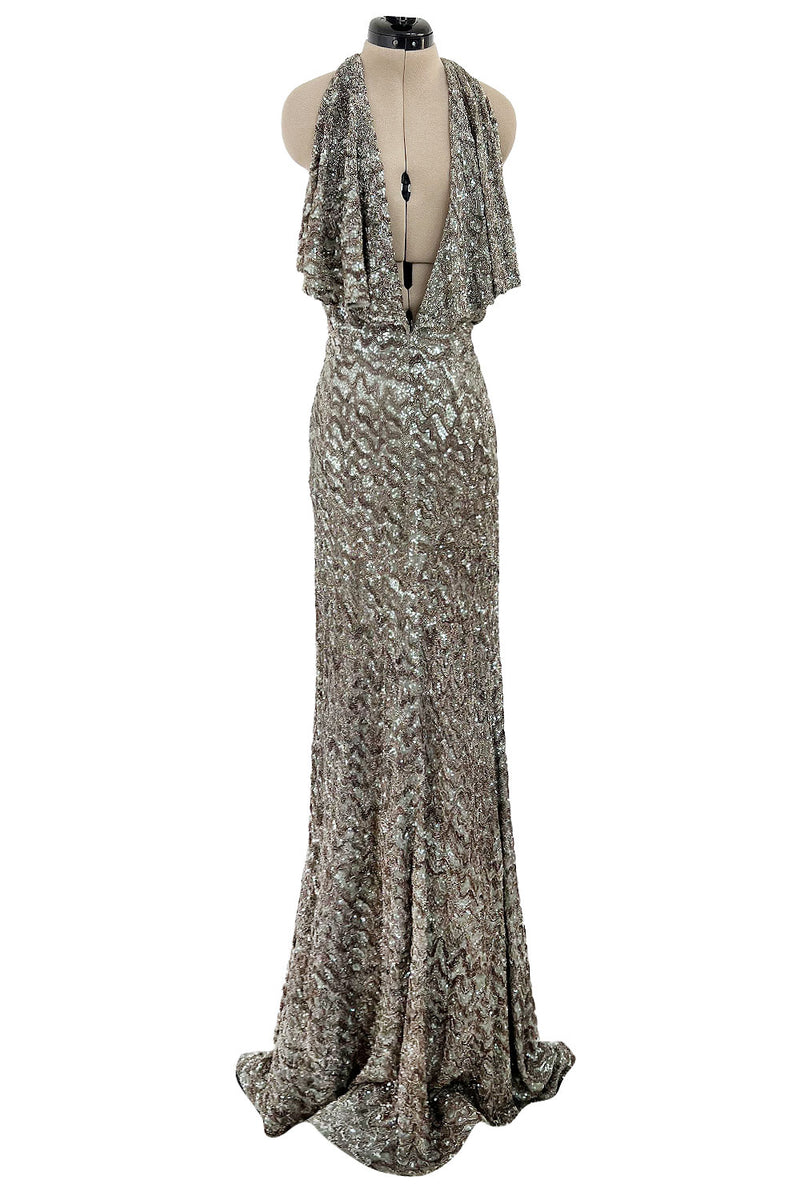 Incredible 2005 John Anthony Couture Runway Sample Heavily Beaded & Sequined PlungeDress