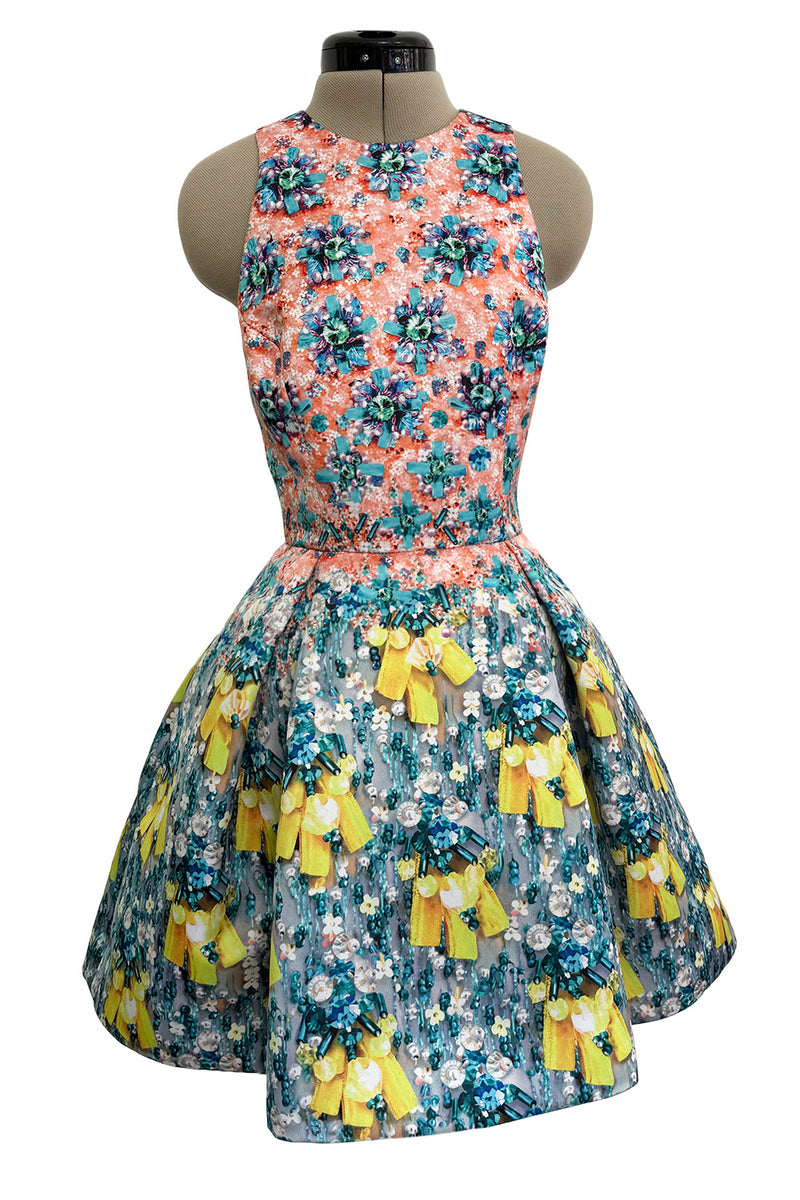 Prettiest Spring 2014 Mary Katrantzou Runway Look 19 Printed Beaded Mini Dress w Full Skirt