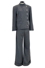Pre-Fall 2018 Chanel by Karl Lagerfeld Grey Runway Look 13 Grey Pin Striped Pant & Jacket Pant Suit