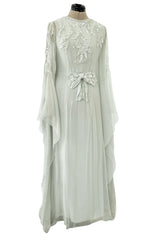 Spectacular Cruise 2011 Christian Dior by John Galliano Pale Seafoam Silk Chiffon Embellished Caftan Dress