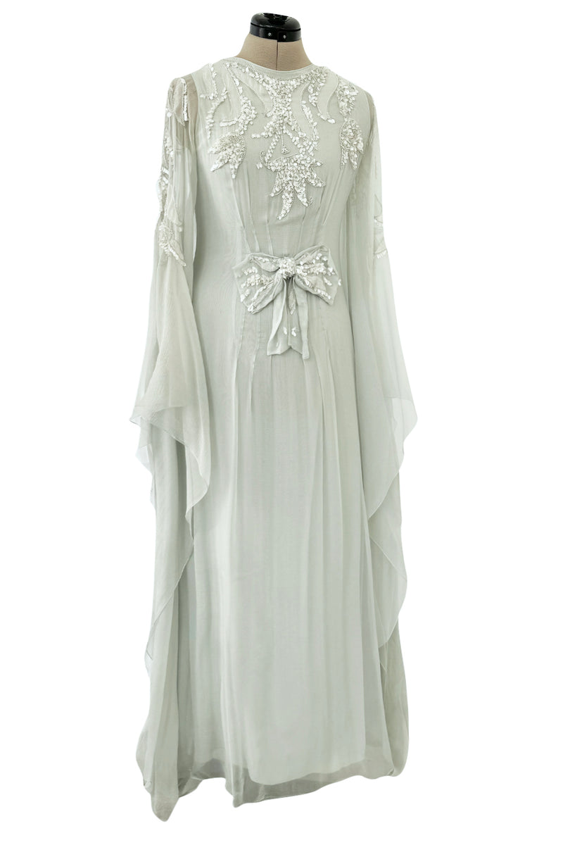 Spectacular Cruise 2011 Christian Dior by John Galliano Pale Seafoam Silk Chiffon Embellished Caftan Dress