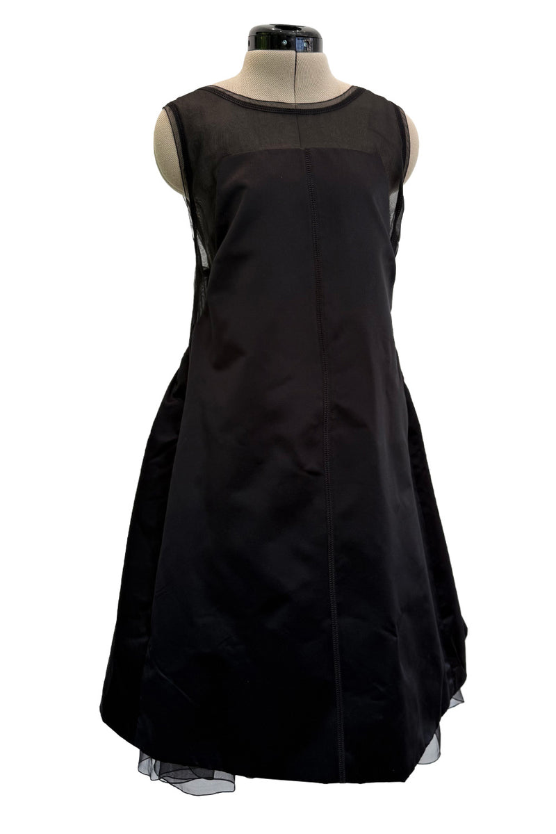 c. 2006 Prada by Miuccia Prada Black Silk & Silk Chiffon  Low Scooped Back Sleeveless Puff Dress