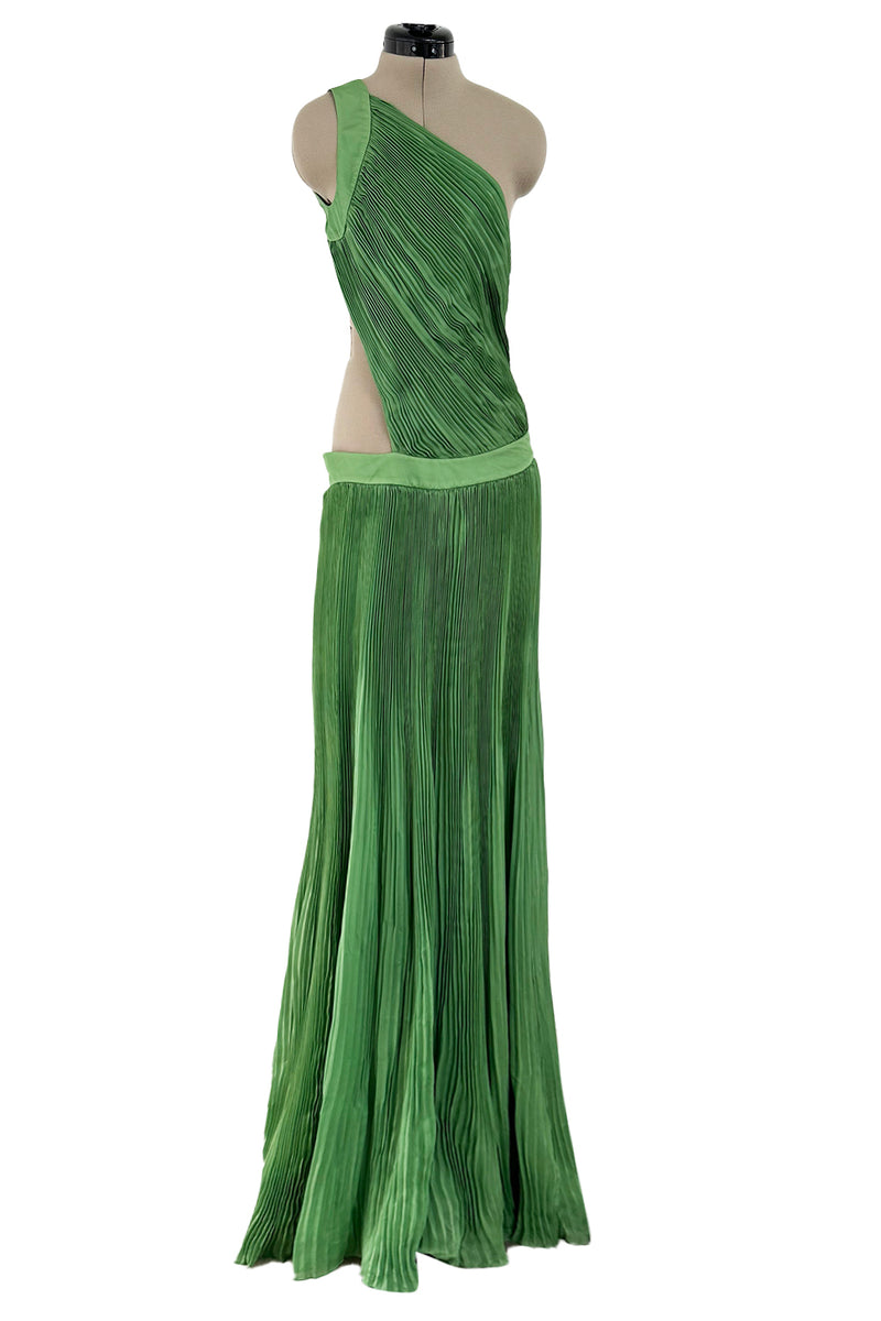 Very Rare Spring 2007 Roberto Cavalli Green Pleated Silk Chiffon Dress w Open Back & Sides