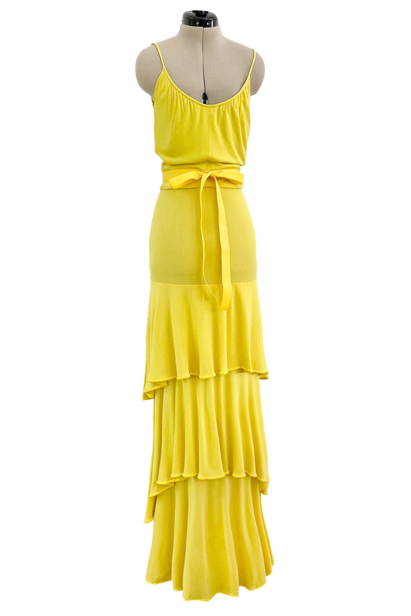 Minimalist 1970s Christian Dior by Marc Bohan Yellow Jersey Tank Dress w Three Tier Skirt