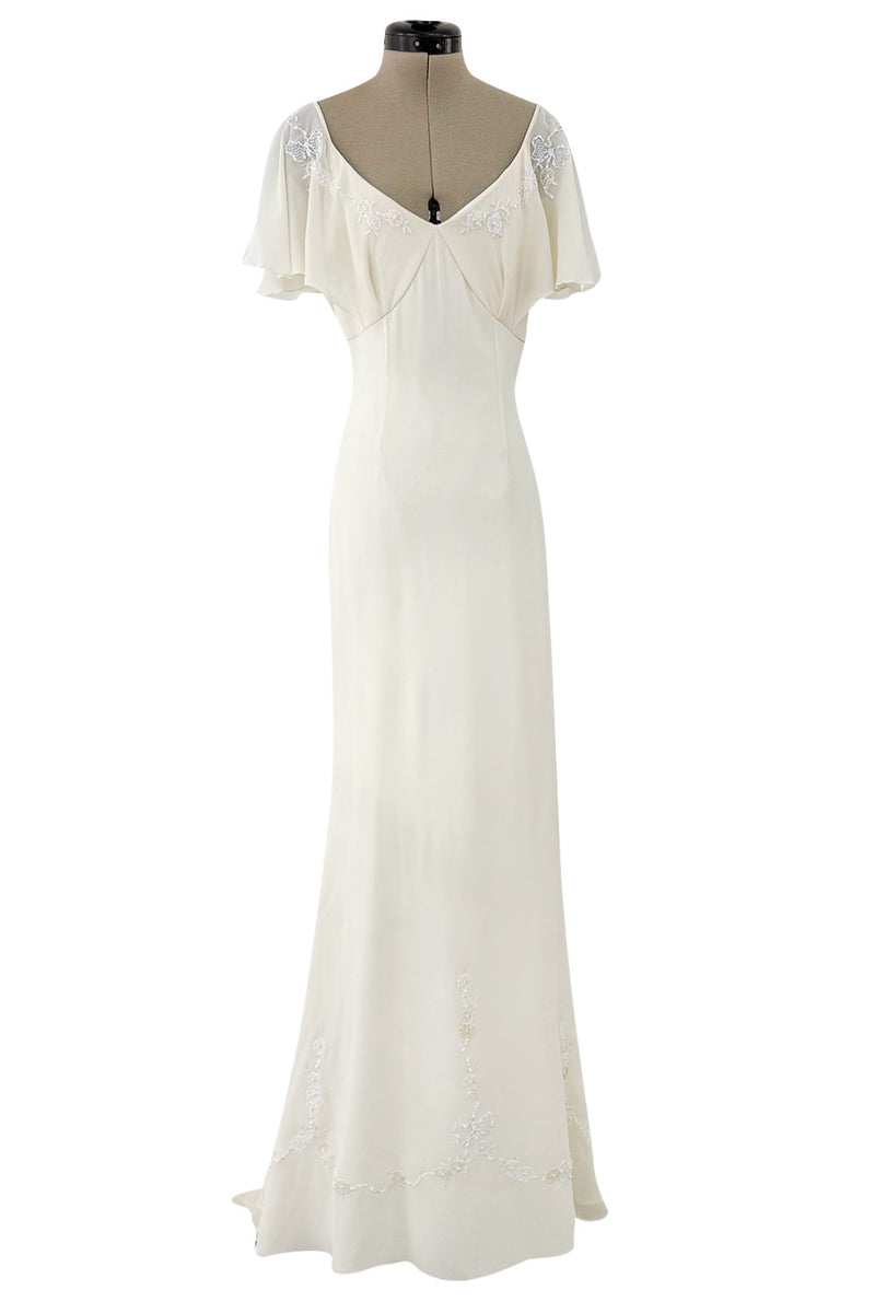 Pretty 2000s Blumarine Sposa Ivory Cape Sleeve Wedding Dress w Train & Shrimpton Couture Pretty 2000s Blumarine Sposa Ivory Cape Sleeve Wedding Dress w Train & Shrimpton Couture