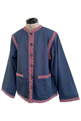 Spring 1977 Yves Saint Laurent Runway Blue Cotton Jacket w Wide Red, White & Blue Braided Trim