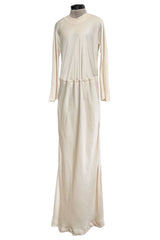 1970s Halston Couture by Roy Halston Bias Cut Silk Dress w Flared Sleeves & Keyhole Back Slit
