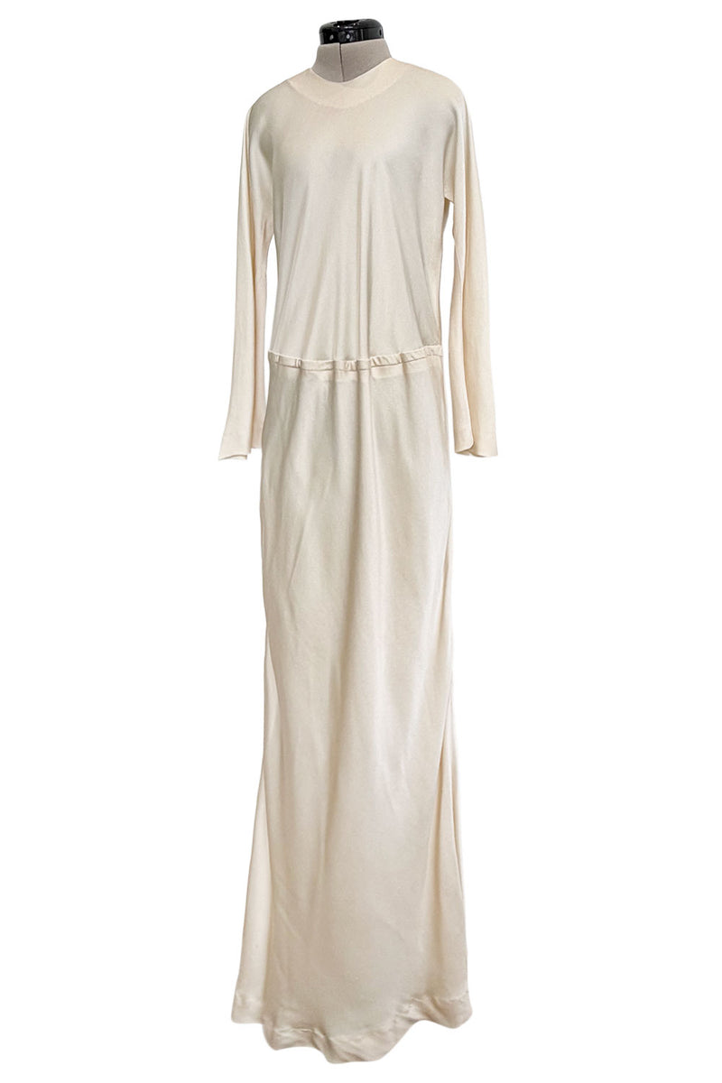 halston silk dress 1970s Halston Couture by Roy Halston Bias Cut Silk Dress w Flared Sleeves & Keyhole Back Slit