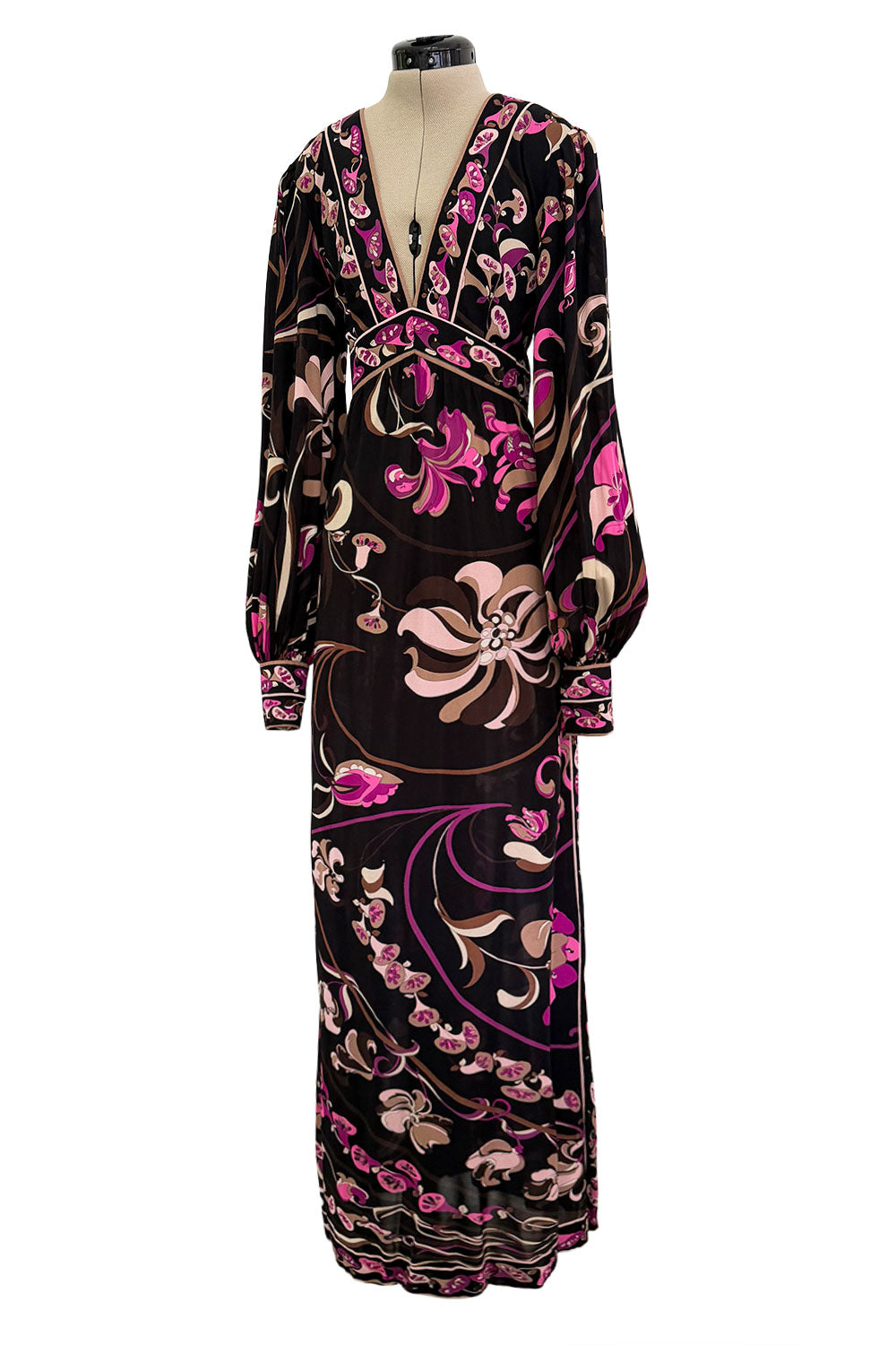 Dreamiest 1970s Emilio Pucci Black Silk Jersey Dress w V Front